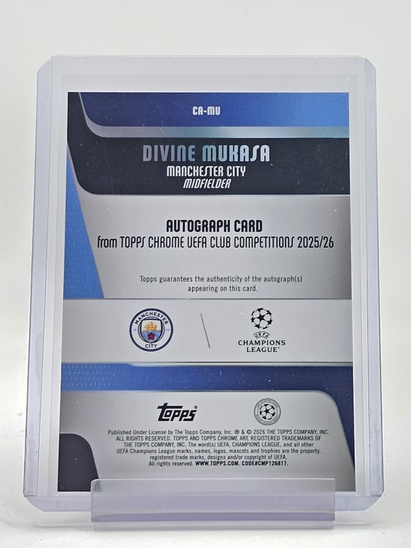 DIVINE MUKASA 2025-26 TOPPS CHROME UEFA BLUE LAVA ROOKIE AUTO /150 Q5332 view 2