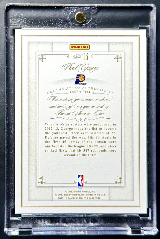 2012-13 Panini Flawless PAUL GEORGE #15 Gold GAME-WORN Patch Auto #7/10 Pacers view 2