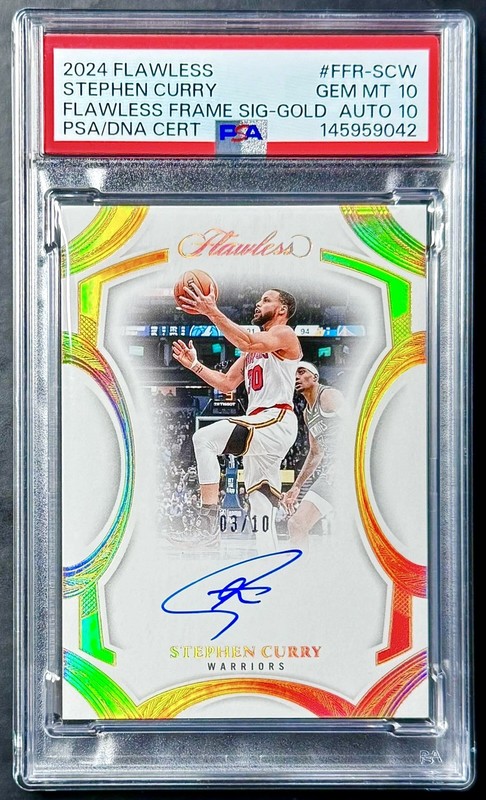 2024-25 Panini Flawless STEPHEN CURRY #3/10 Gold Frame Auto PSA 10/10 Gem POP 1