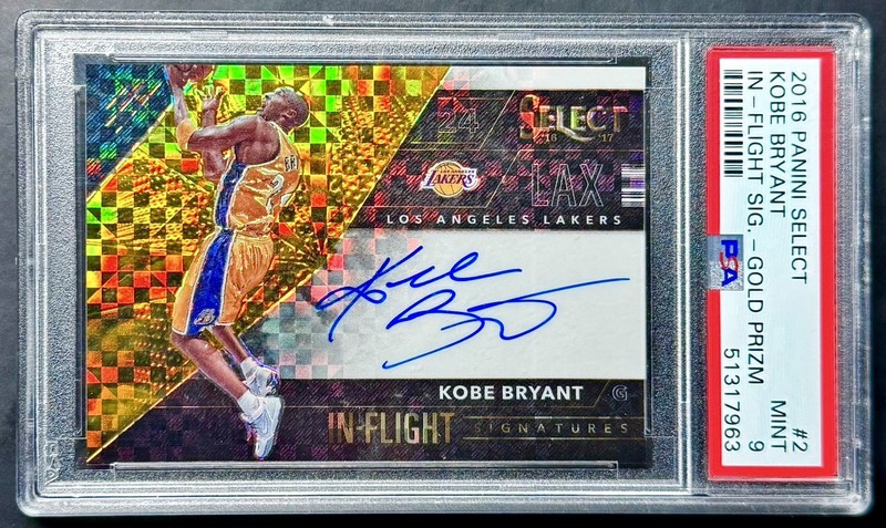 2016-17 Panini Select KOBE BRYANT #2 Gold Prizm In Flight Auto #3/10 PSA 9 POP 1