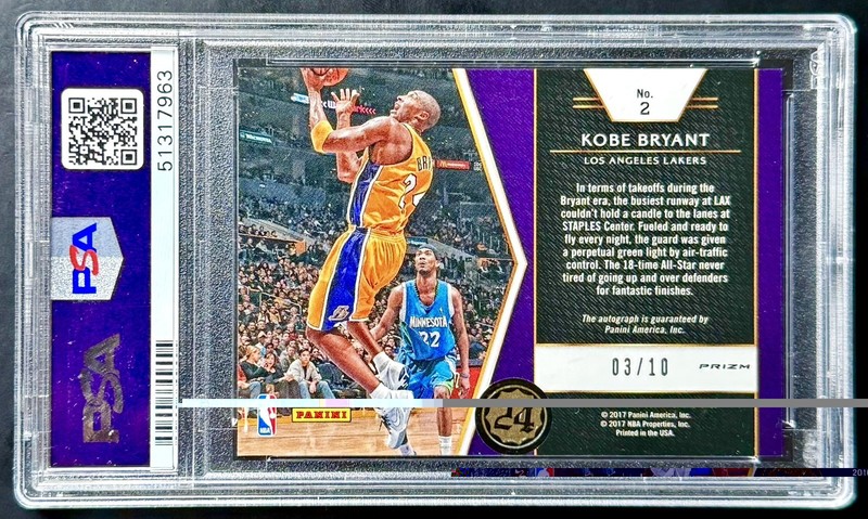 2016-17 Panini Select KOBE BRYANT #2 Gold Prizm In Flight Auto #3/10 PSA 9 POP 1 view 2