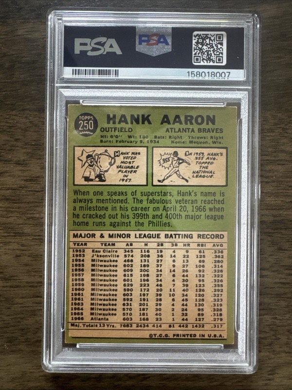 1967 Topps Hank Aaron #250 PSA-5 view 2