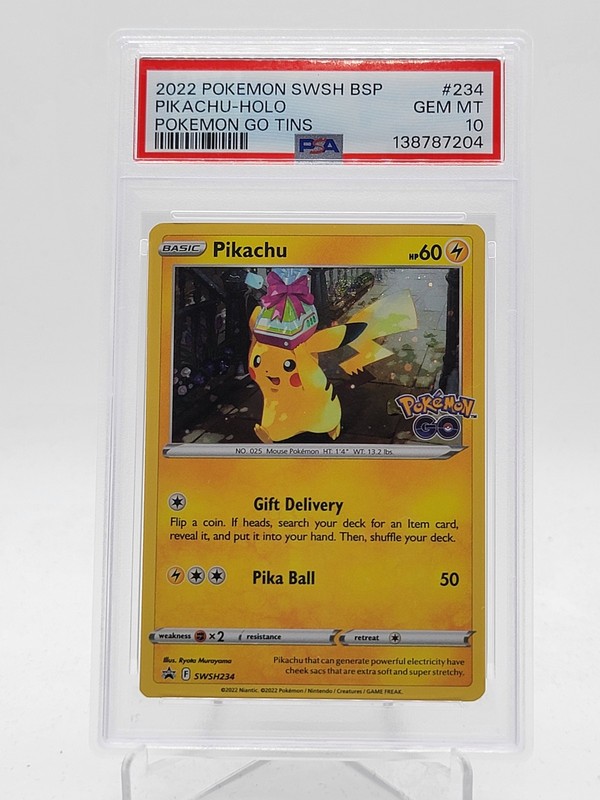PIKACHU 2022 POKEMON SWSH BSP #SWSH234 HOLO POKEMON GO TINS PSA 10 Q3963