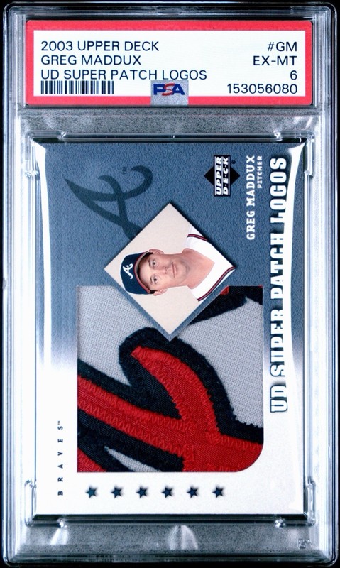 2003 GREG MADDUX UPPER DECK GAME USED SUPER PATCH LOGOS PSA 6 EX-MT RARE