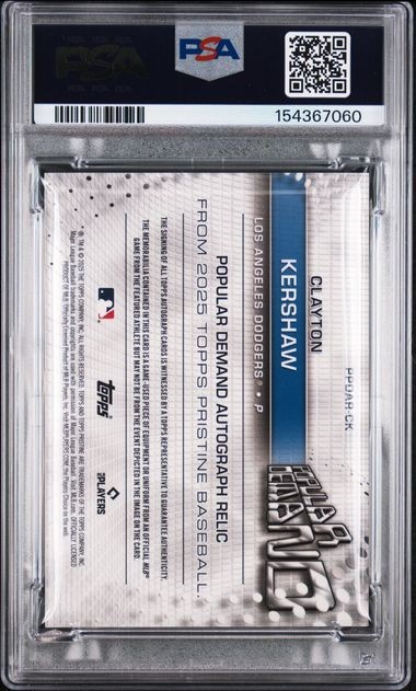 CLAYTON KERSHAW 2025 TOPPS PRISTINE POPULAR DEMAND AUTO GOLD /50 PSA 10 POP 1 view 2