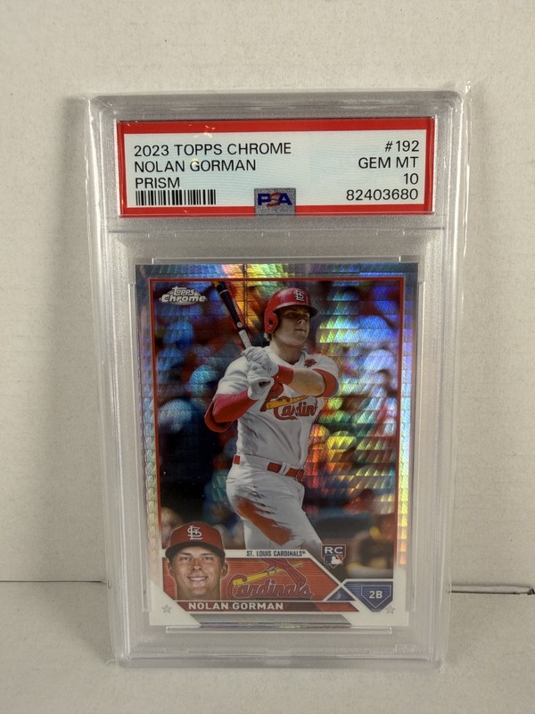 2023 Topps Chrome Nolan Gorman #192 Prism Refractor (RC) PSA 10 Baseball Card
