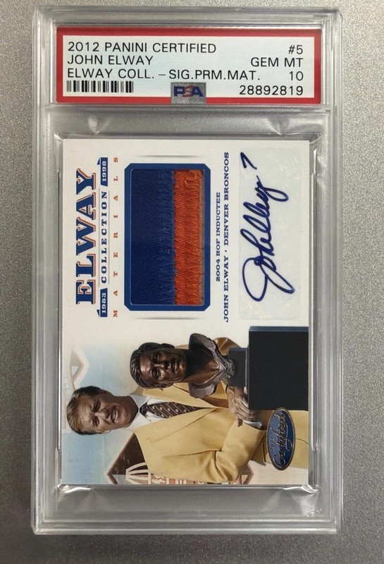2012 JOHN ELWAY PANINI CERTIFIED GAME WORN PATCH AUTO #/7 PSA 10 GEM MT *POP 1*