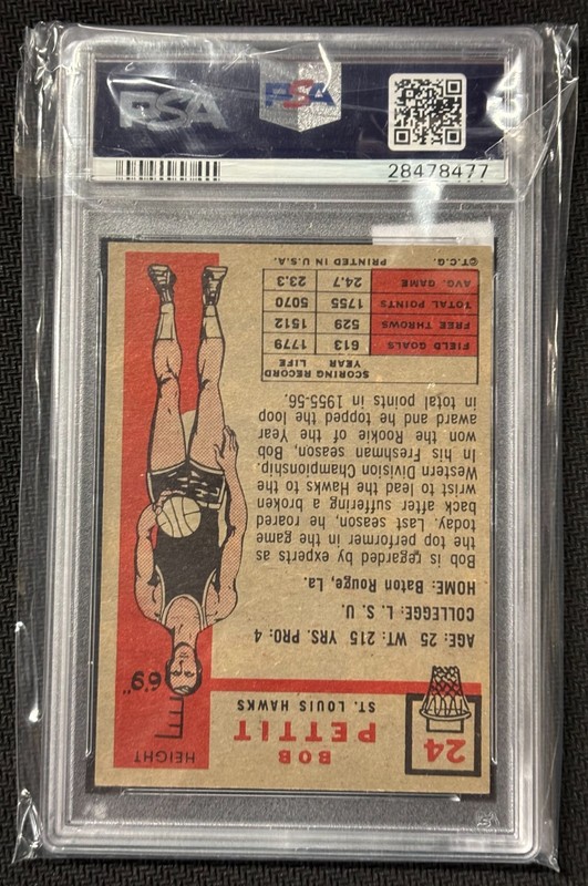 1957 Topps PSA 5 Bob Pettit NBA VINTAGE #24 St. Louis Hawks view 2