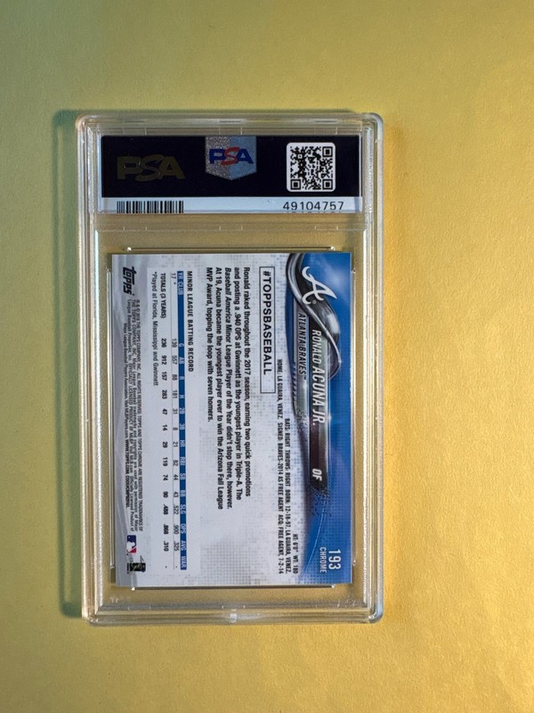 2018 Topps Chrome Ronald Acuna Jr RC PSA 10 GEM MINT #193 Rookie Base (57) view 2