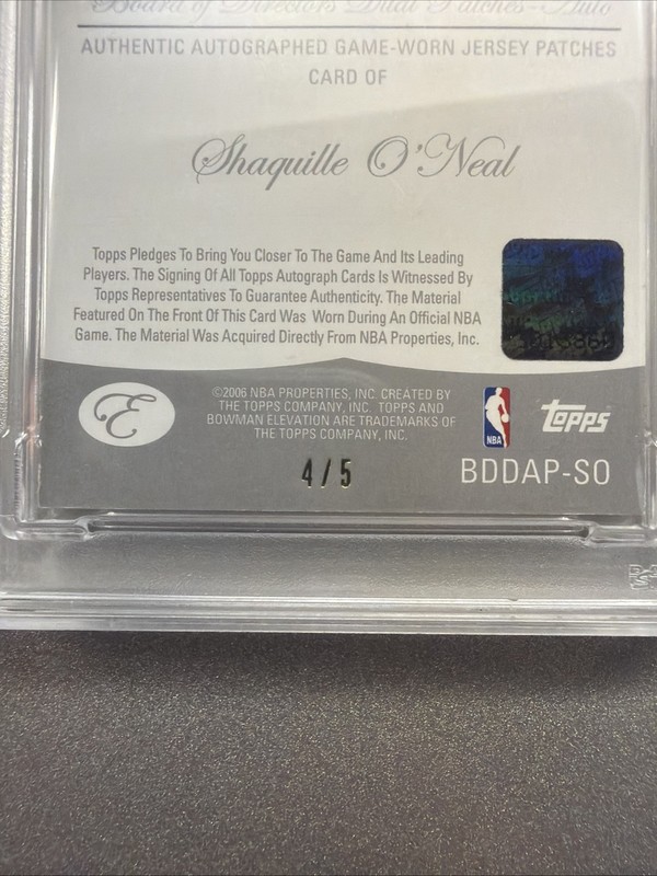 2006 SHAQUILLE O’NEAL BOWMAN ELEVATION PATCH AUTO #/5 PSA 7 *INSANE GAME WORN* view 2