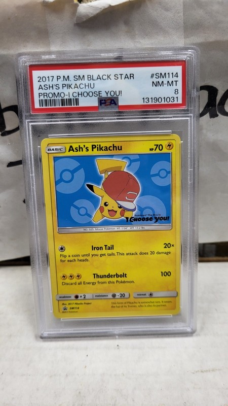 2017 ASH'S PIKACHU I CHOOSE YOU! BLACK STAR PROMO POKEMON TCG PSA 8 #SM114 view 2