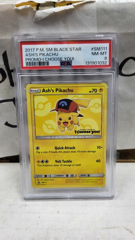 2017 ASH'S PIKACHU I CHOOSE YOU! BLACK STAR PROMO POKEMON TCG PSA 8 #SM111 view 2
