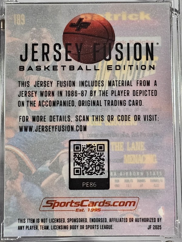 Patrick Ewing 2025 JERSEY FUSION Game Used Swatch #PE86 Knicks view 2