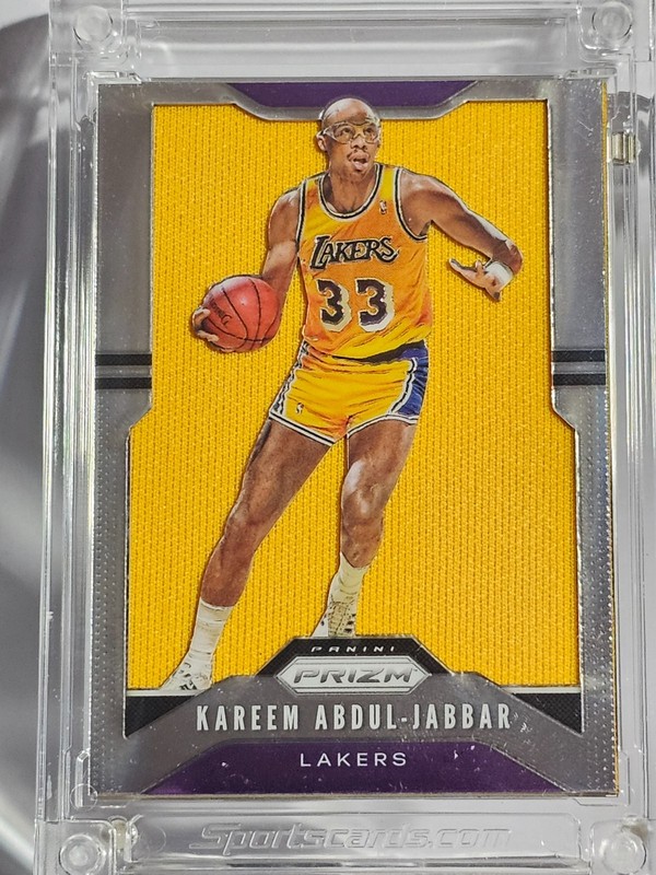 Kareem Abdul Jabbar 2024 Jersey Fusion Jumbo Game Used Jacket /25 LA Lakers HOF
