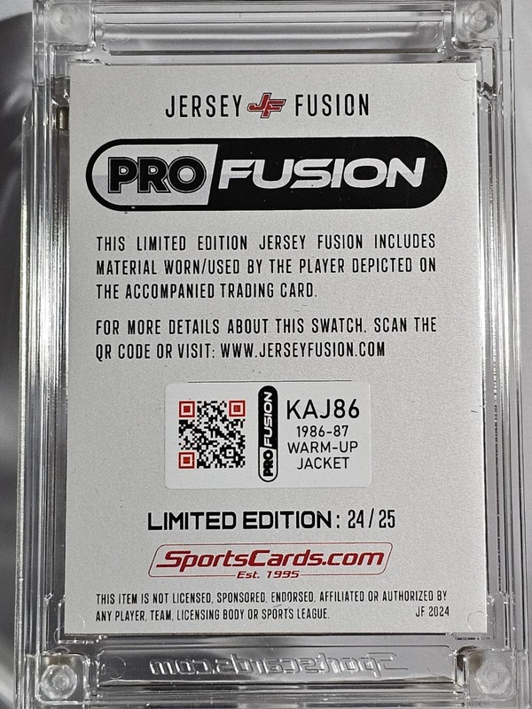 Kareem Abdul Jabbar 2024 Jersey Fusion Jumbo Game Used Jacket /25 LA Lakers HOF view 2