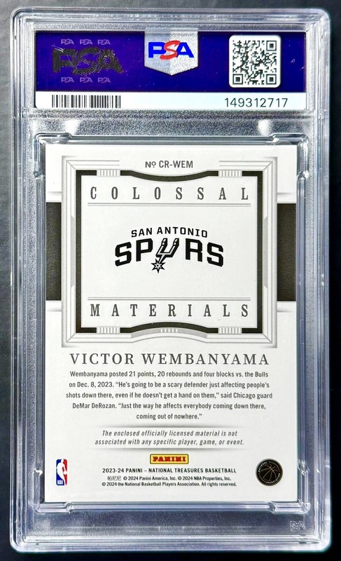 2023-24 National Treasures VICTOR WEMBANYAMA #23/24 Colossal Rookie Patch PSA 9 view 2