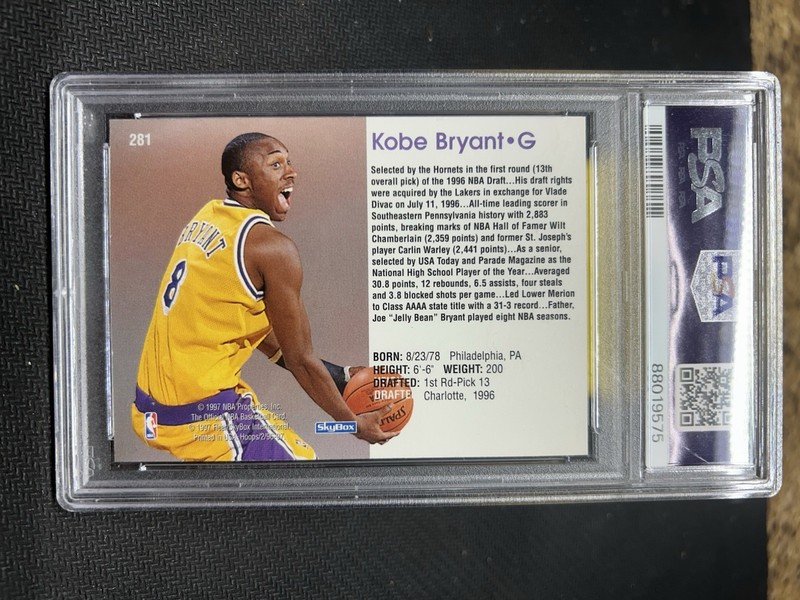 1996-97 NBA HOOPS Kobe Bryant #281 (RC) Rookie Card. PSA Grade 9 view 2