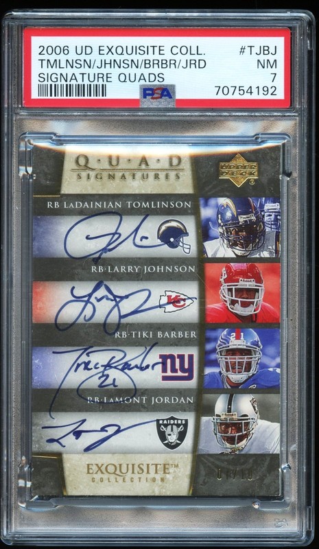 2006 Exquisite Quad Signatures Tomlinson Barber Johnson Jordan Auto /15 PSA 7