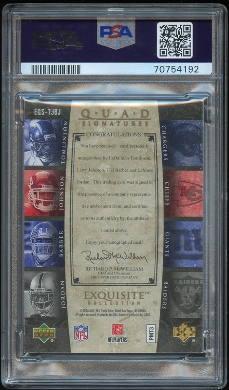 2006 Exquisite Quad Signatures Tomlinson Barber Johnson Jordan Auto /15 PSA 7 view 2