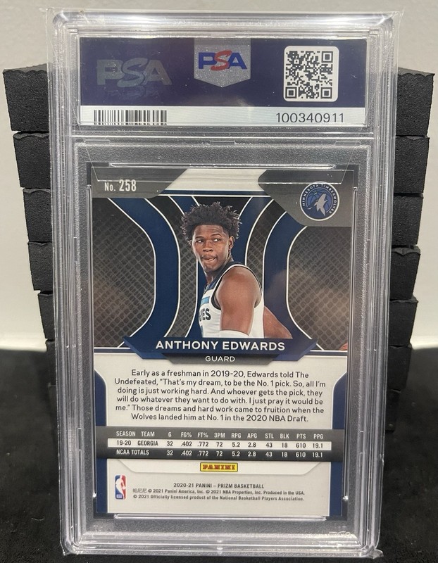 2020-21 Panini Prizm Anthony Edwards #258 (RC) PSA 10 Gem Mint Timberwolves view 2