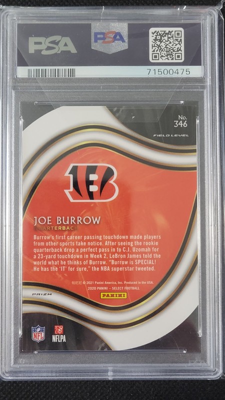 2020 Panini Select Joe Burrow Field Level White Die-Cut Prizms #346 Psa 9 view 2
