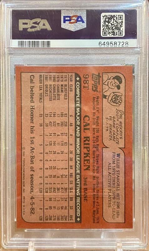 Cal Ripken Jr 1982 Topps Traded #98T PSA 5 Rookie Orioles view 2
