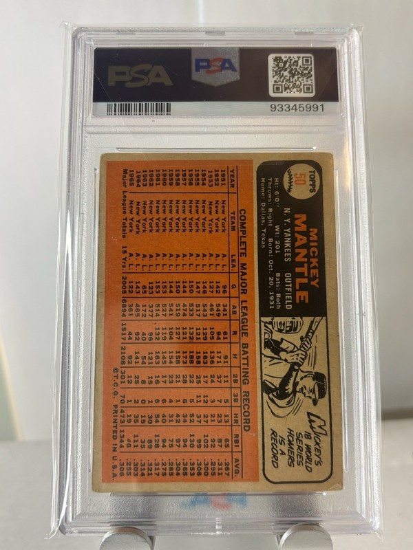 Mickey Mantle 1966 Topps #50 NY Yankees Vintage PSA 1 PR Nice Look view 2