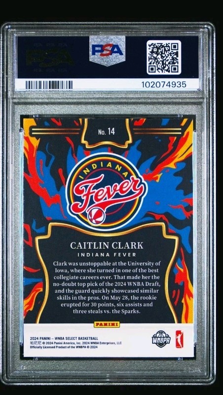 2024 PANINI SELECT WNBA EN FUEGO #14 CAITLIN CLARK ROOKIE RC PSA 9 20A view 2