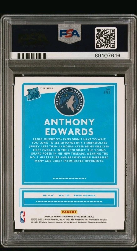 2020 Donruss Optic 151 Anthony Edwards Rated Rookie Choice Mojo Graded PSA 8 20A view 2