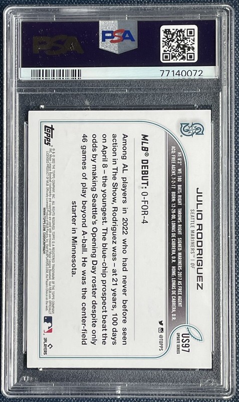 💎Julio Rodriguez 2022 Topps Update US97 GOLD FOIL PSA 9 Rookie Card RC ROY💎 view 2