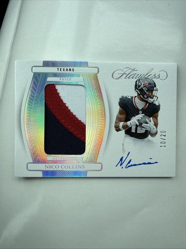 2024 Flawless Nico Collins 3 Color Sick Patch On Card Auto /20 Texans Clean💎🔥