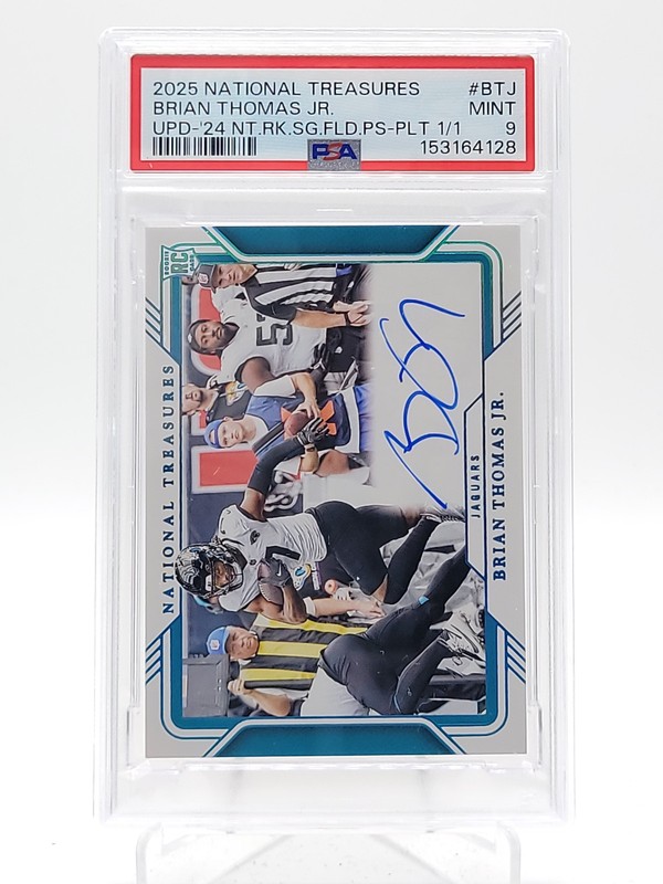 BRIAN THOMAS JR 2025 NATIONAL TREASURES PLATINUM ROOKIE AUTO 1/1 PSA 9 Q1829