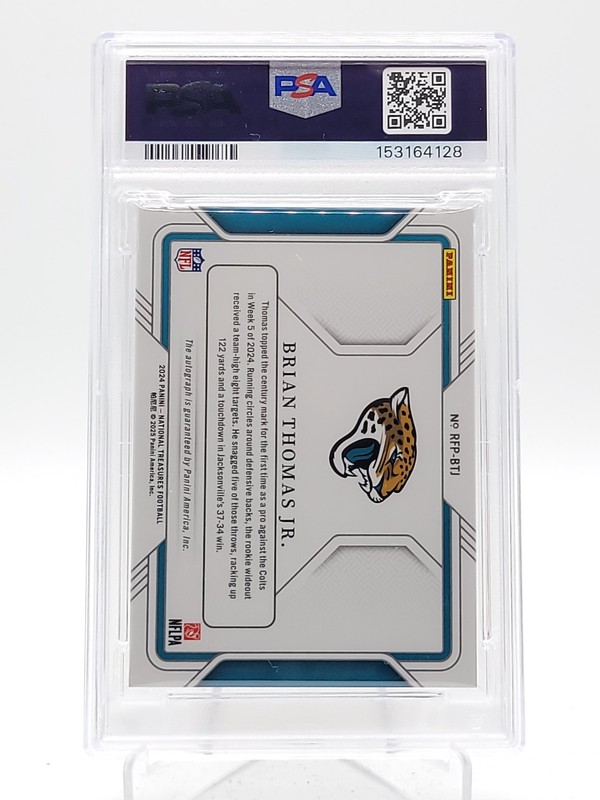 BRIAN THOMAS JR 2025 NATIONAL TREASURES PLATINUM ROOKIE AUTO 1/1 PSA 9 Q1829 view 2