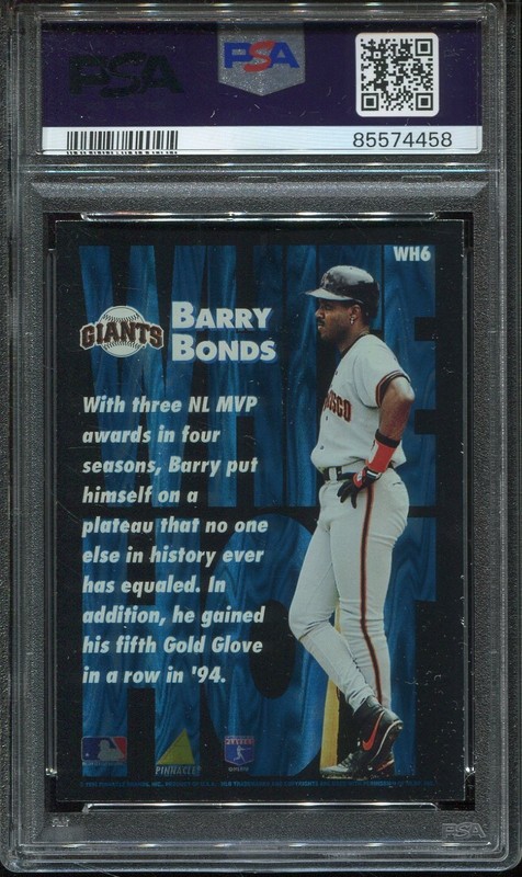 1995 Pinnacle White Hot #6 Barry Bonds psa 9 Mint *Super Rare* 1 in 9000 packs view 2