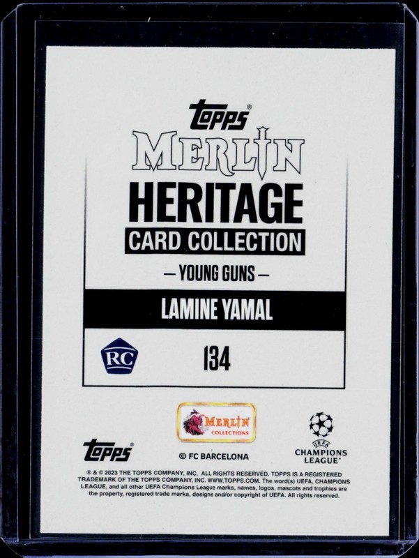 2023-24 Topps Merlin Heritage Lamine Yamal #134 Rookie RC Young Guns view 2