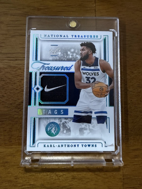 2023-24 National Treasures Karl-Anthony Towns Treasured Tags Nike Swoosh 1/1