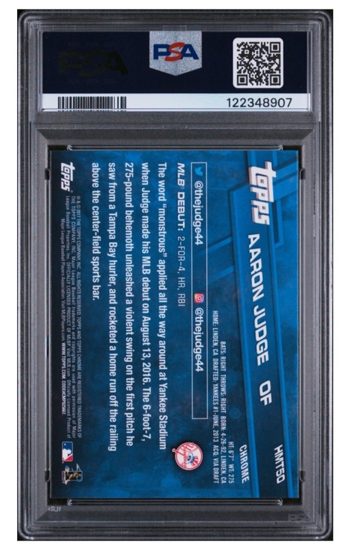 Aaron Judge 2017 Topps Chrome Update #HMT50 PSA 9 Mint view 2
