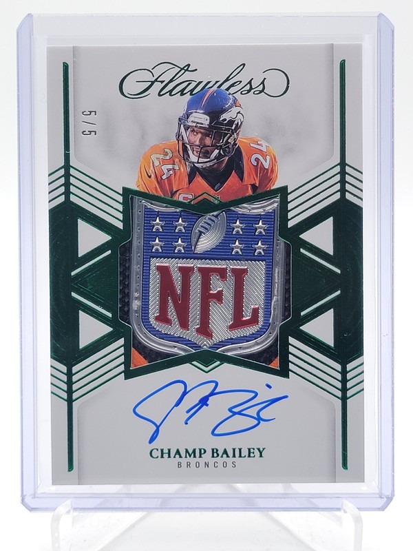 CHAMP BAILEY 2025 FLAWLESS STAR SWATCH NFL SHIELD PATCH AUTO EMERALD 5/5 Q6608