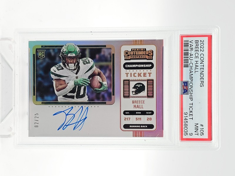 BREECE HALL 2022 CONTENDERS ROOKIE CHAMPIONSHIP TICKET AUTO VAR /25 PSA 9 Q5939