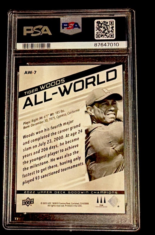 2022 Upper Deck Goodwin Champions - All-World Tiger Woods #AW-7 psa10 view 2