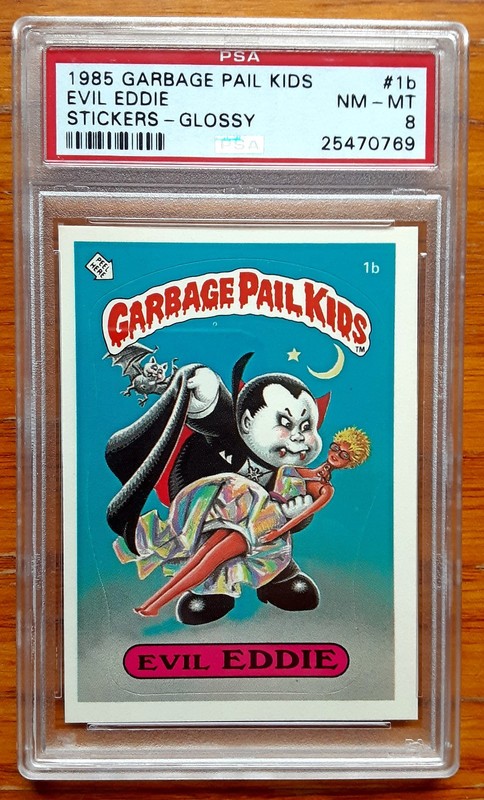 1985 Garbage Pail Kids EVIL EDDIE #1b Sticker Card Series 1 GLOSSY PSA 8 NM-MT