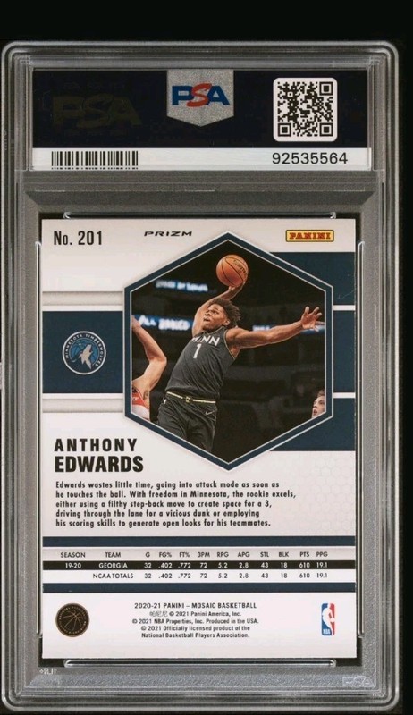 2020-21 Panini Mosaic Anthony Edwards Red Green Choice SP #201 PSA 9 view 2