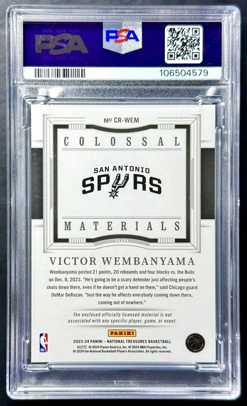 2023-24 National Treasures VICTOR WEMBANYAMA #18/25 Colossal Rookie Patch PSA 9 view 2