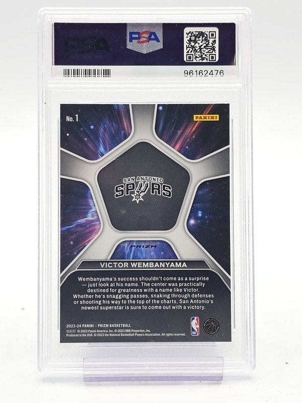 VICTOR WEMBANYAMA 2023-24 PRIZM DEEP SPACE SILVER ROOKIE #1 PSA 10 Q3442 view 2