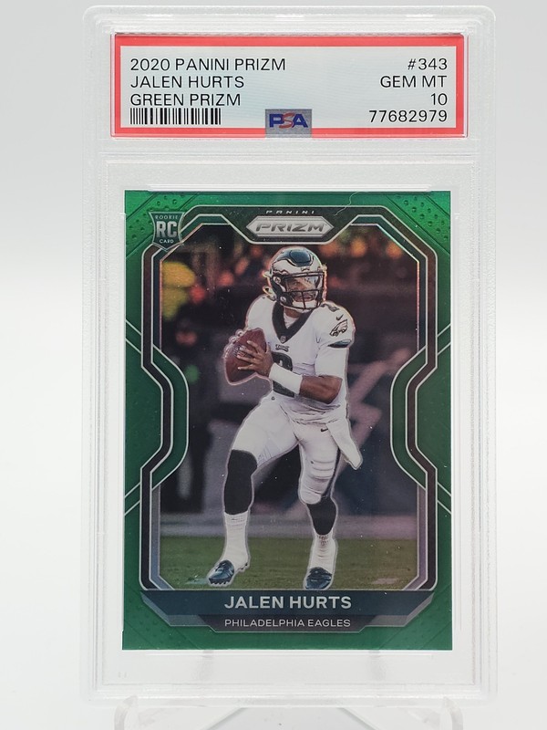 JALEN HURTS 2020 PANINI PRIZM GREEN PRIZM ROOKIE #343 EAGLES PSA 10 Q2419
