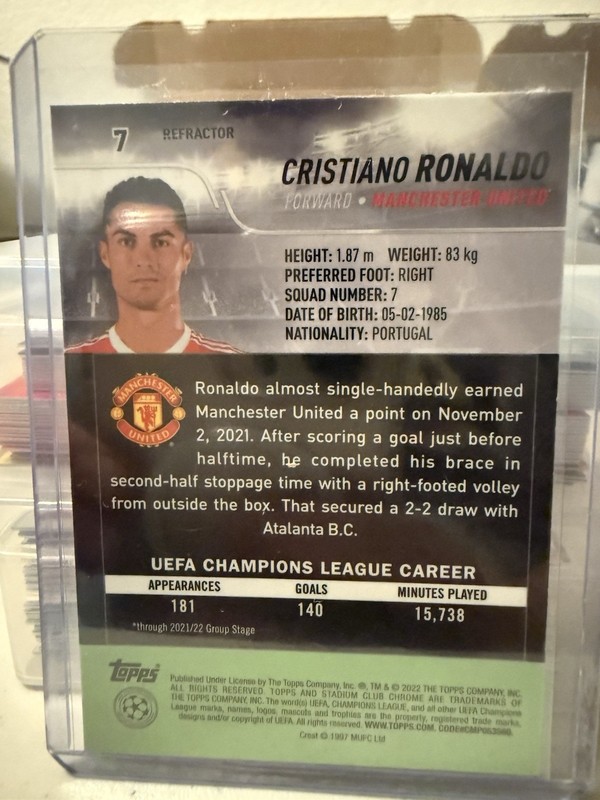 2021-22 Topps Stadium Club Chrome Uefa Cristiano Ronaldo Refractor view 2