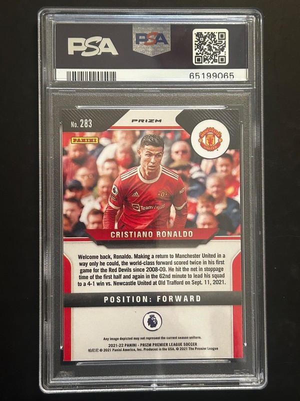 2021 Panini Prizm Premier League Cristiano Ronaldo #283 Red Ice Prizm PSA 10!!! view 2