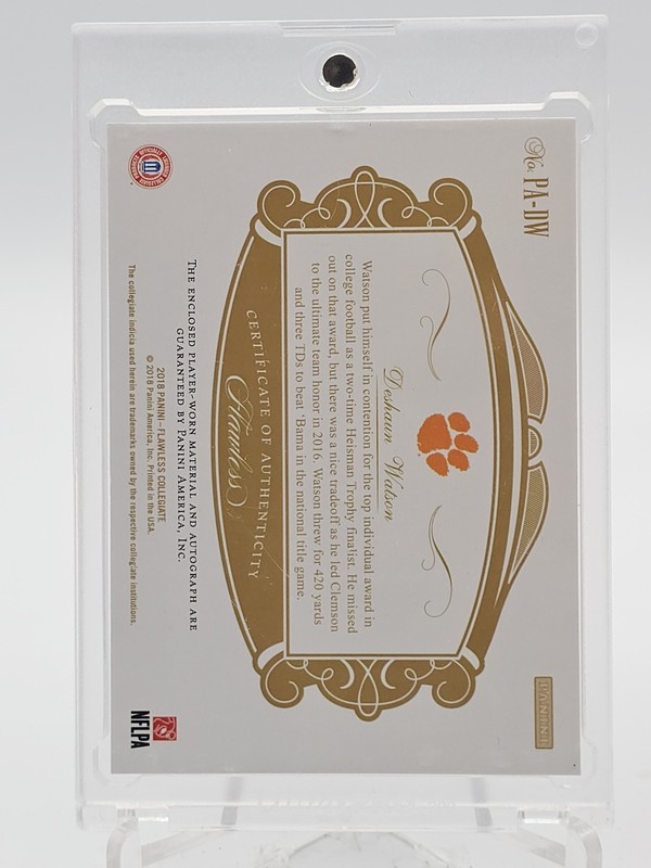 DESHAUN WATSON 2018 FLAWLESS COLLEGIATE EMERALD PATCH AUTO 5/5 CLEMSON Q6029 view 2