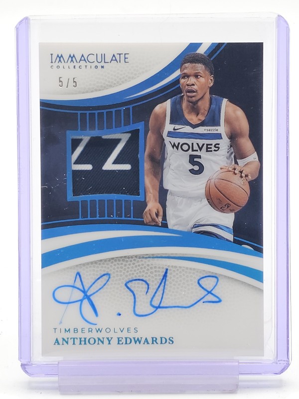 ANTHONY EDWARDS 2024-25 IMMACULATE PATCH AUTO BLUE 5/5 BOOKEND #PAU-AED Q2323