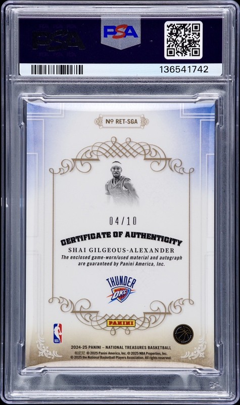 2024-25 National Treasures SHAI GILGEOUS-ALEXANDER /10 Retro Patch Auto PSA 9/10 view 2